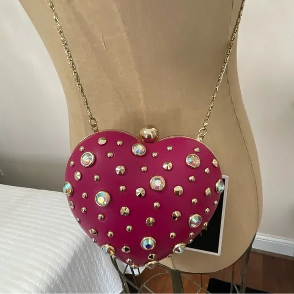 Vintage Juicy Couture Pink Leather Rhinestone Heart Minaudiere Bag. - Picture 2 of 12